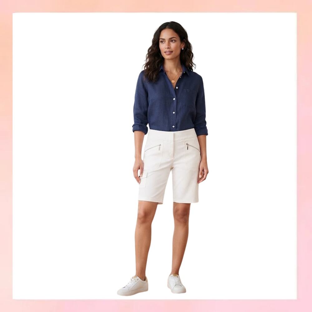 SPITFIRE White Zipper Pocket Cargo Bermuda Shorts Size 3/4
